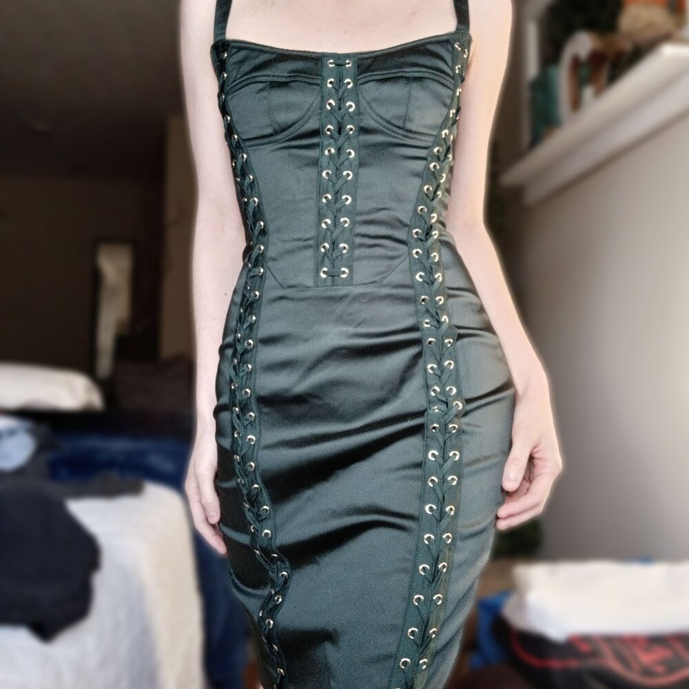 Marciano by Guess Renaissance Lace-up Dress in Chenille Green Size 0